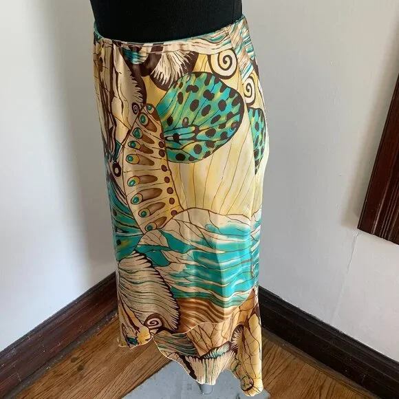 VTG y2k 2000s Russel Keng 100% Silk Midi Monarch Butterfly Skirt Layered Bias 8 - Picture 10 of 13